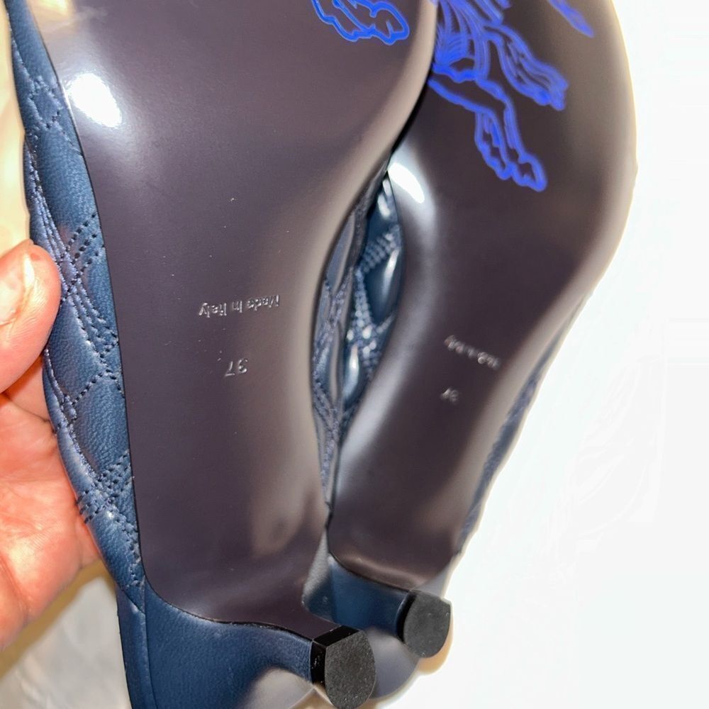 Authentic Burberry Blue Quilted Embroidered Sip on Blue Mule Shoes(Size 37) - Picture 7 of 14